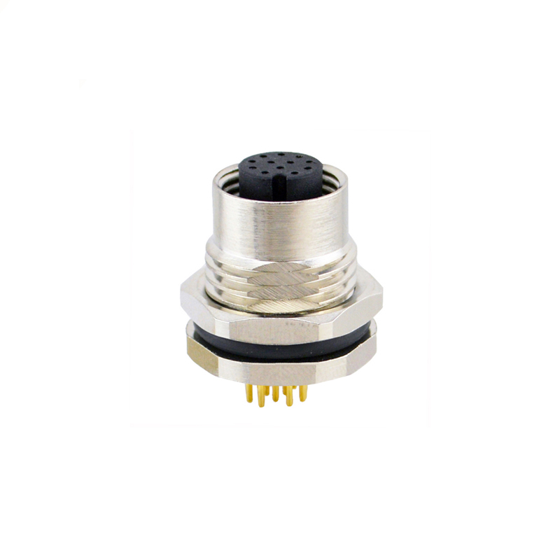 M12 12pins A code female straight front panel mount connector M16 thread,unshielded,insert,brass with nickel plated shell